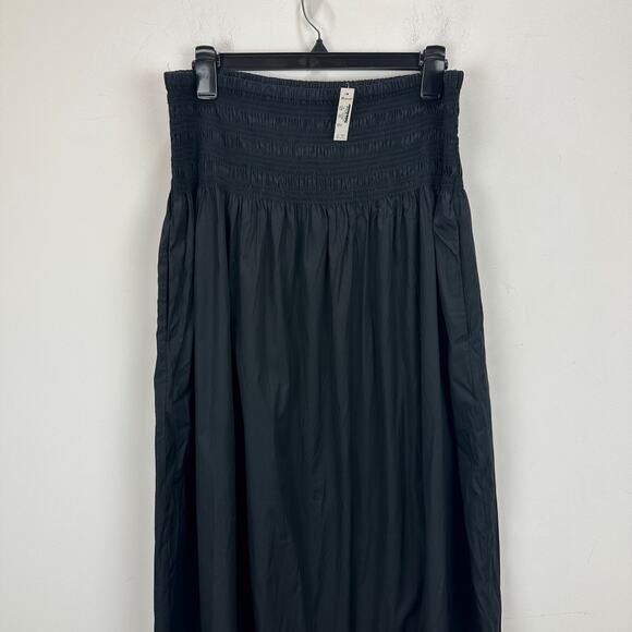 Madewell Smocked Waist Poplin Midi Skirt Cotton A Line Black Pockets XL NWT - Picture 12 of 15